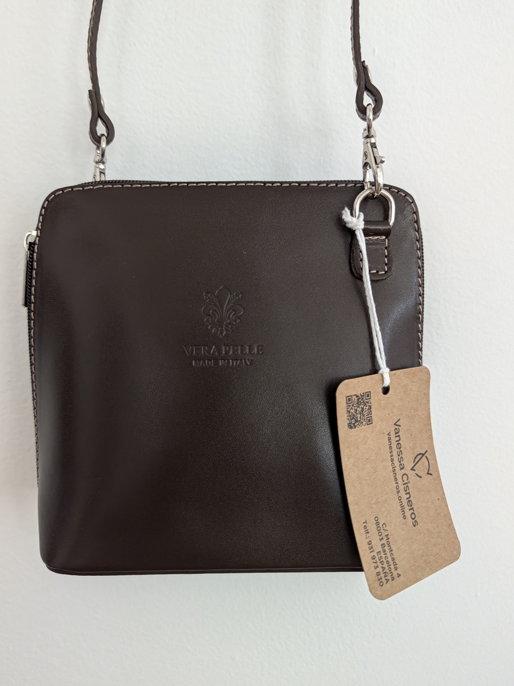 NWT Vera Pelle Genuine Italian Leather Crossbody Bag Dark Brown Handbag Italy